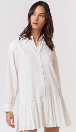 Pleated Button Up Shirt Dress